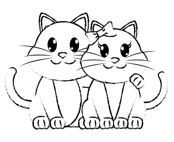 Grunge pareja gato lindo animal carácter — Vector de stock