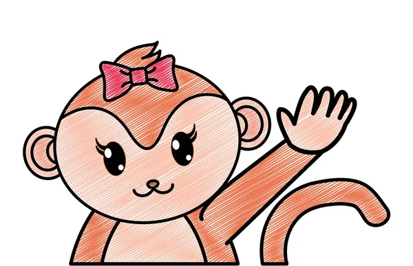 Râpé adorable femelle singe animal avec la main vers le haut — Image vectorielle