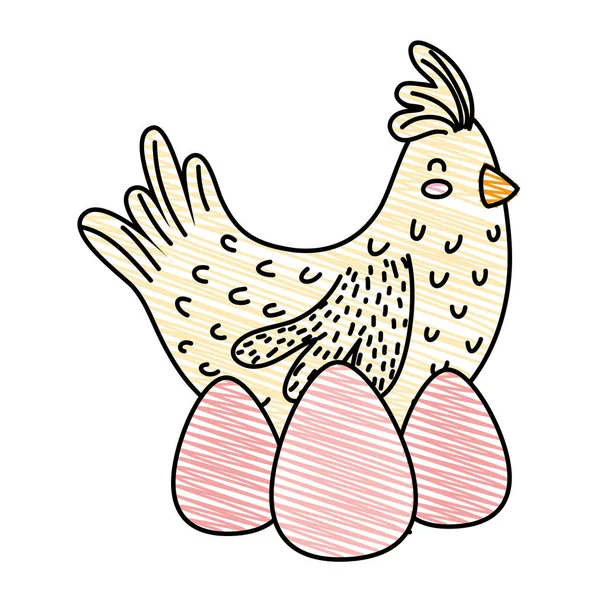 Grated hen bird farm animal with eggs — Stock Vector