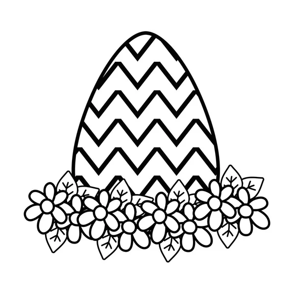 Linha de Páscoa ovo com figuras com flores decoração — Vetor de Stock