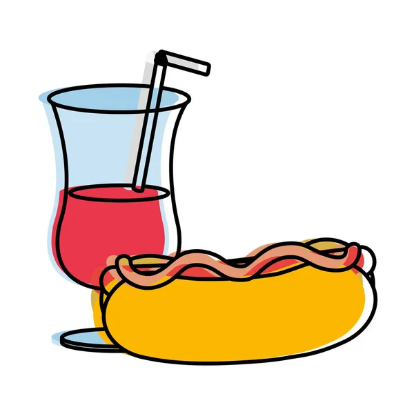 Hot Dog Bebida Comida Rápida Urbana Sabrosa Tema Del Menú — Vector de stock