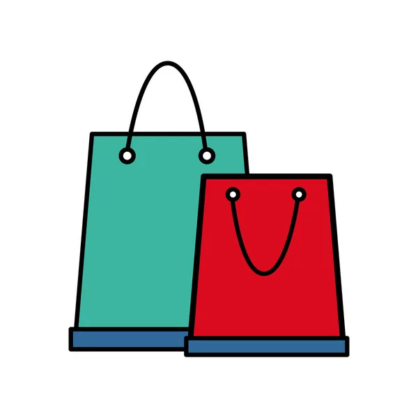 Lijn kleur boodschappentassen object aangepaste kopen — Stockvector