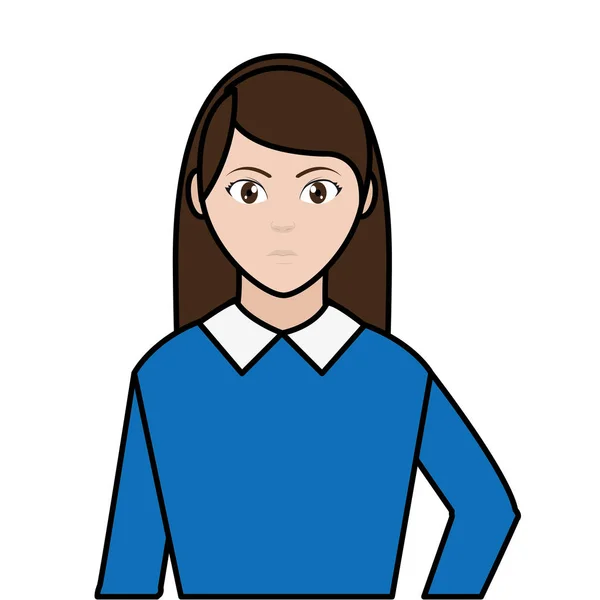 Line färg avatar eleganta kvinnan med blus och frisyr — Stock vektor