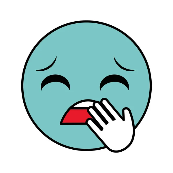 Χρώμα γραμμής χασμουρητό πρόσωπο χειρονομία emoji έκφραση — Διανυσματικό Αρχείο