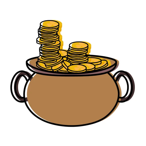 Bewegte Farbe Goldmünzen Geld in Topfkessel — Stockvektor