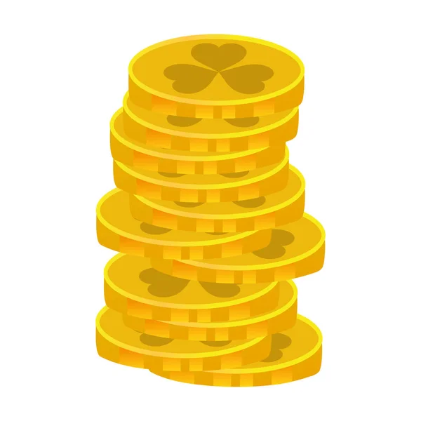 Kleur gouden munten geld met klaver teken — Stockvector