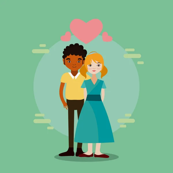 Hermosa Pareja Enamorada Corazones Dibujos Animados Vector Ilustración Diseño Gráfico — Vector de stock