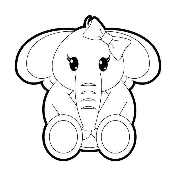 Contorno hembra elefante lindo animal con lazo de cinta — Archivo Imágenes Vectoriales