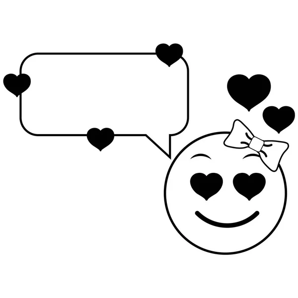 Rad kvinnliga emoji förälskad ansikte med chatt bubbla — Stock vektor