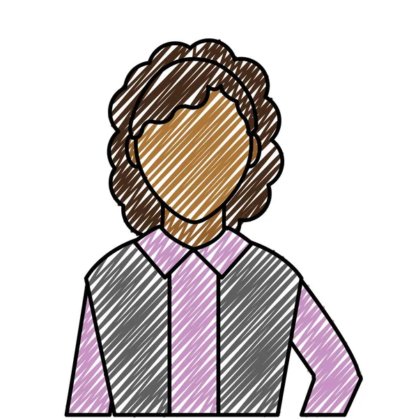 Doodle avatar vrouw met kapsel en elegante blouse — Stockvector
