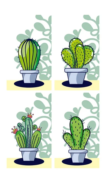 Uppsättning Cactus Krukar Karikatyrerna Vektor Illustration Grafisk Design — Stock vektor