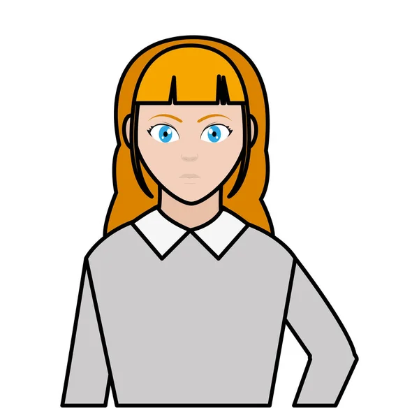 Ligne couleur avatar femme avec coiffure et conception de chemisier — Image vectorielle