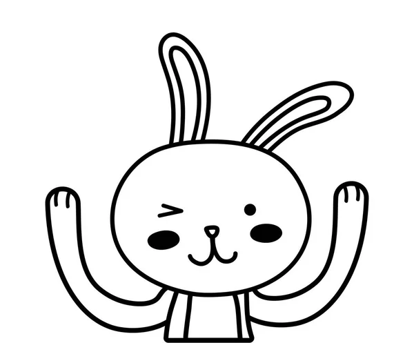 Line funny rabbit animal cartoon with hands up — Stock Vector