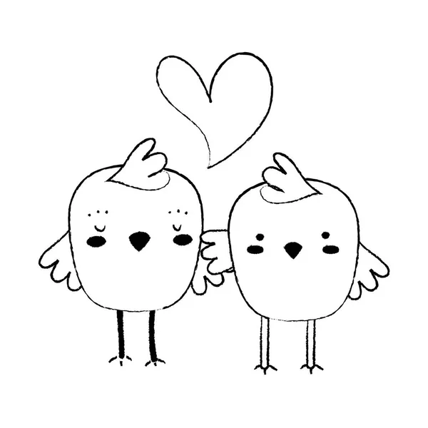 Grunge polluelos pareja juntos y amor corazón — Vector de stock