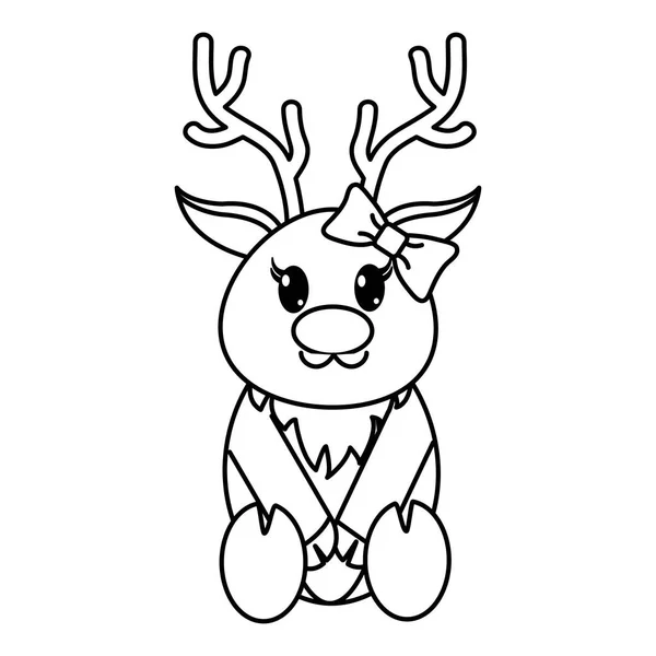 Ligne femelle renne animal mignon avec ruban arc — Image vectorielle