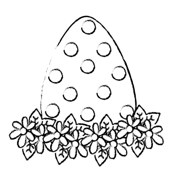 Pascua de huevo grunge con puntos y decoración de flores — Vector de stock