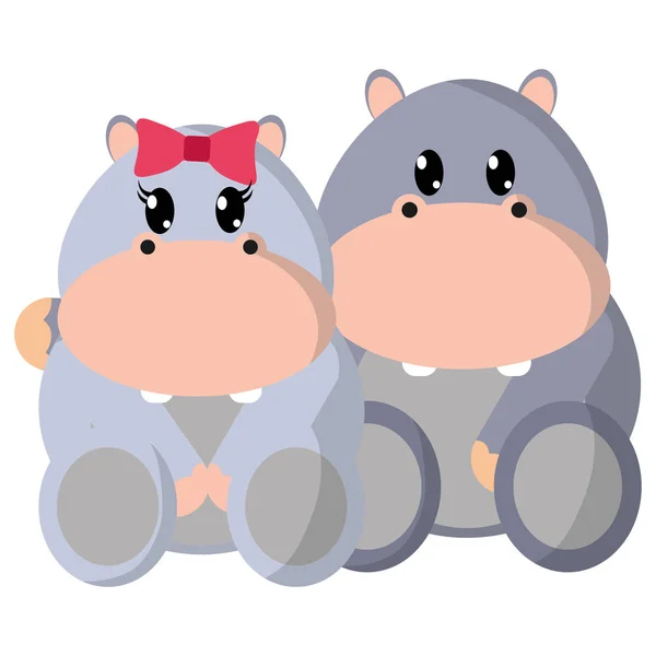 Colorido hipopótamo casal bonito animal juntos — Vetor de Stock