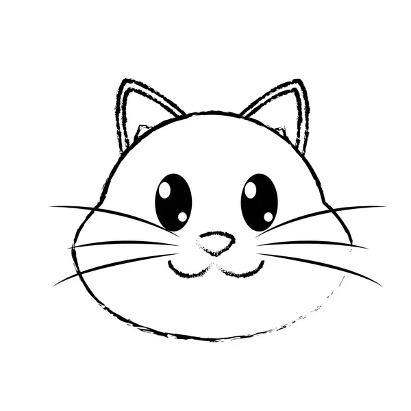 Grunge happy cat head cute animal character — Stock Vector