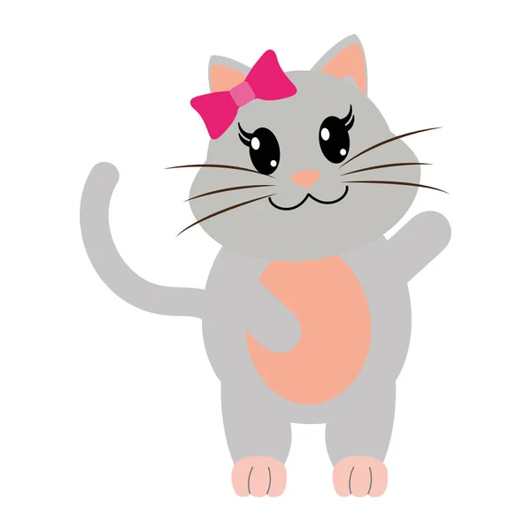 Colorido adorable hembra gato animal con mano hasta — Vector de stock