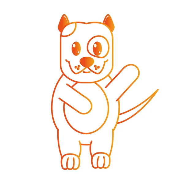 Ligne orange adorable et mignon chien animal avec la main vers le haut — Image vectorielle