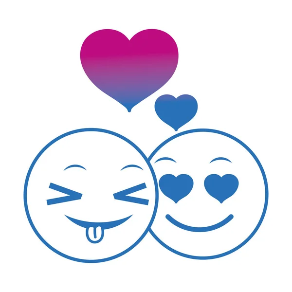 Línea degradada pareja emoji expresión divertida y enamorada — Archivo Imágenes Vectoriales