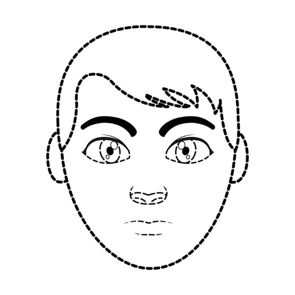 Forma punteggiata testa uomo avatar con espressione facciale e acconciatura — Vettoriale Stock