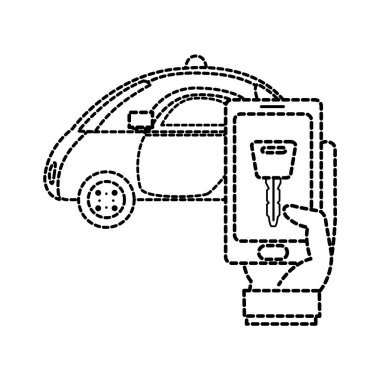 noktalı şekil polis arabası ve el ile smartphone dijital anahtar