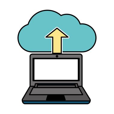 Bulut depolama teknolojisi ve sanal Tema izole tasarım vektör çizim bilgisayar