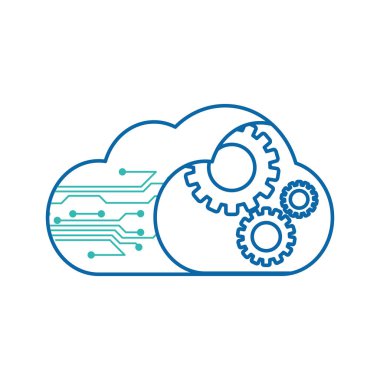 Bulut depolama teknolojisi ve sanal Tema izole tasarım vektör çizim bilgisayar