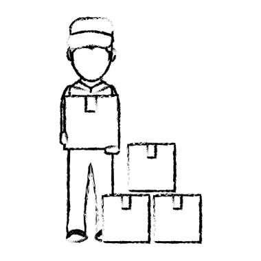 Tasarım kutusu ve adam teslim nakliye ve lojistik Tema Isolated vektör çizim