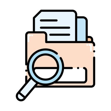 Kesikli çizgi belge içinde Büyüteç ile klasör dosya