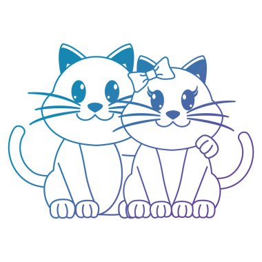 Mavi Çizgili çift kedi sevimli hayvan karakter