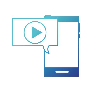 Mavi çizgili smartphone teknoloji ile sohbet kabarcık oyun video