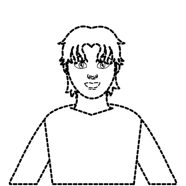 Profil de formă punctat om cu design cămașă și coafură — Vector de stoc