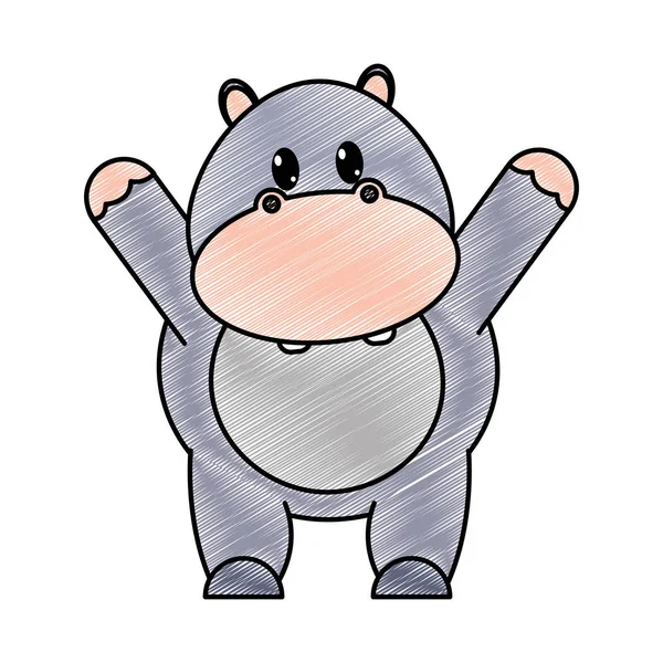 Râpé adorable hippopotame animal sauvage avec les mains en l'air — Image vectorielle