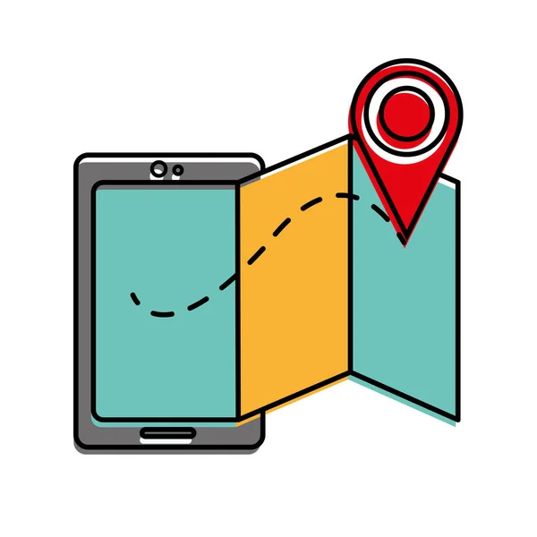 Tecnologia de smartphone de cor movida com mapa geográfico e símbolo de localização —  Vetores de Stock