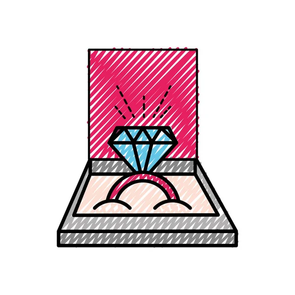 Ralado noivado anel de casamento diamante dentro da caixa — Vetor de Stock