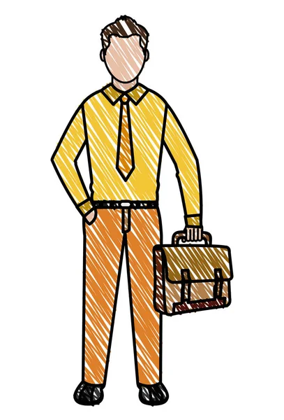 Doodle homem elegante com mala e estilo de roupa — Vetor de Stock