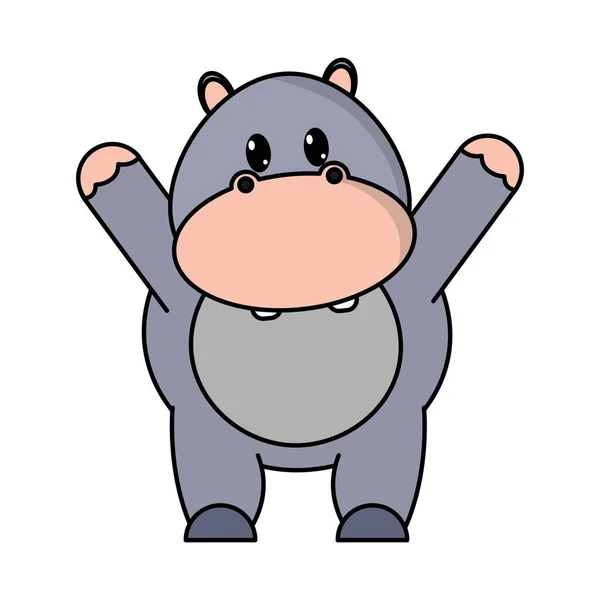 Adorable hippopotamus wild animal with hands up — Stock Vector