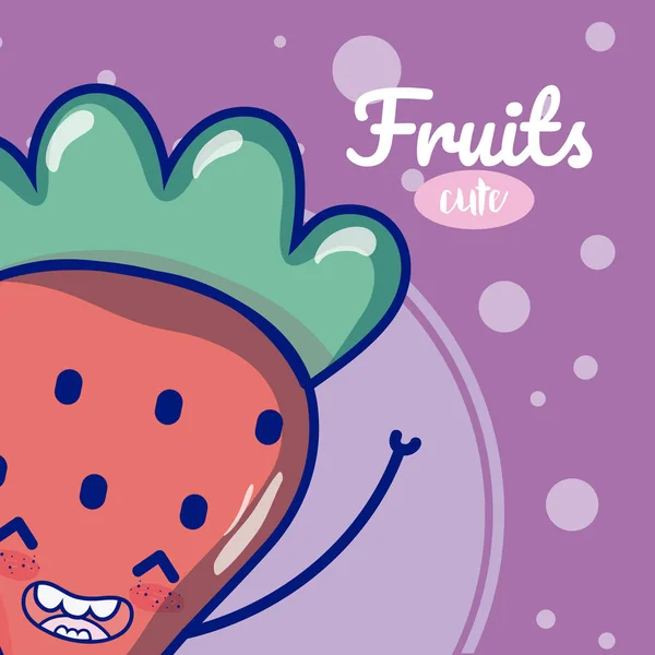 Erdbeere Niedlich Kawaii Frucht Cartoons Vektor Illustration Grafik Design — Stockvektor