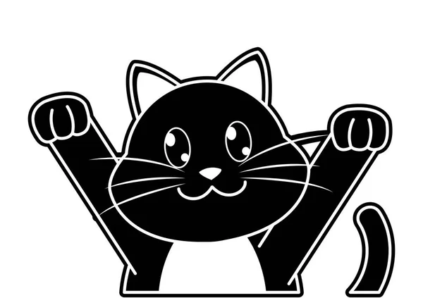 Silhouette cat cute animal with hands up — Stock Vector