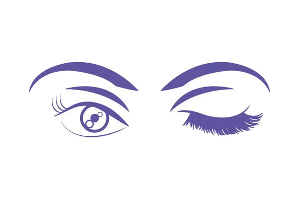 Duo couleur femme piqûre oeil avec sourcils et cils — Image vectorielle