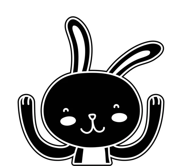 Silhouette glückliches Kaninchen Tier mit erhobenen Händen — Stockvektor