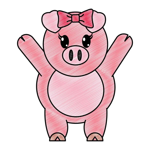 Râpé adorable femelle porc animal avec les mains en l'air — Image vectorielle