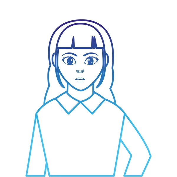 Mujer avatar línea degradada con peinado y diseño de blusa — Vector de stock