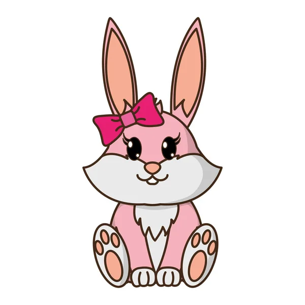 Femelle lapin mignon animal avec ruban arc — Image vectorielle