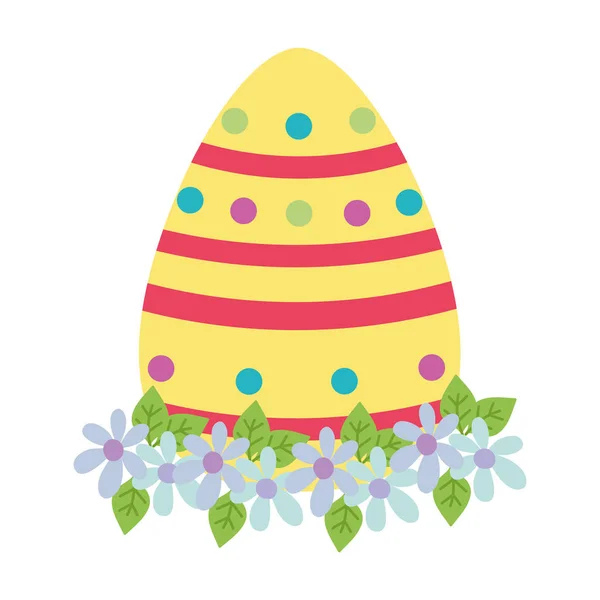 Pascua de huevo colorido con figuras puntuales y decoración de flores — Vector de stock