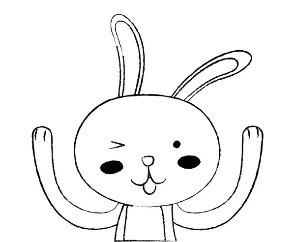 Grunge rolig kanin djur-tecknad serie med händer upp — Stock vektor