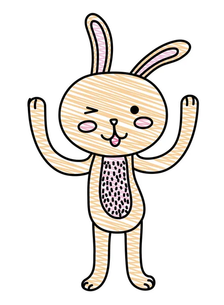 Animal de desenho animado coelho ralado com as mãos para cima — Vetor de Stock