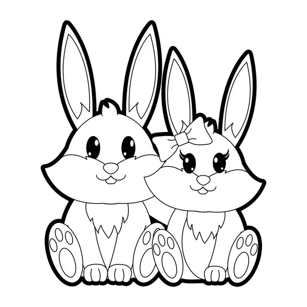 Contorno conejo pareja lindo animal juntos — Archivo Imágenes Vectoriales